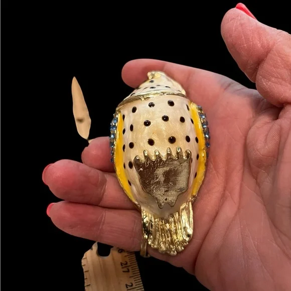 Vintage horned spotted Owl enamel jeweled trinket box - Picture 5 of 9